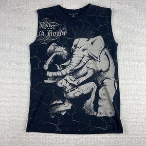 XZAVIER Goth Y2K Graphic T Shirt Tank Size Medium Mens Black elephant (Read)